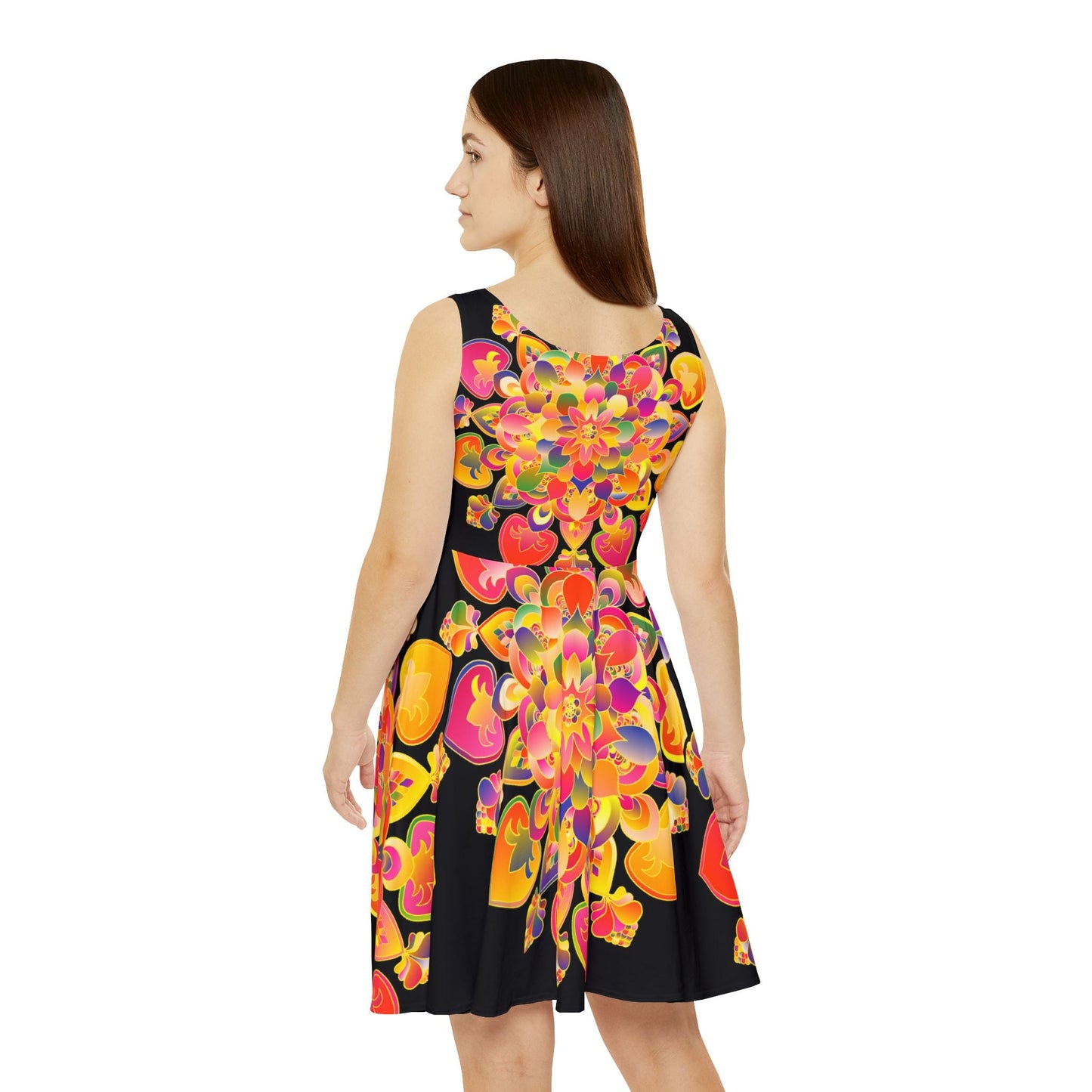 Women's Skater Dress – Hand - Drawn Mandala in Gold and Red on Black - Blululi All Over Prints - Blululi