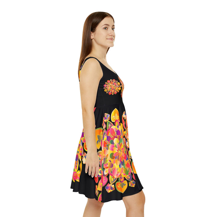 Women's Skater Dress – Hand - Drawn Mandala in Gold and Red on Black - Blululi All Over Prints - Blululi