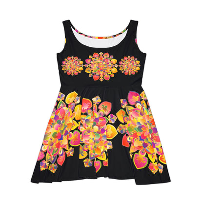 Women's Skater Dress – Hand - Drawn Mandala in Gold and Red on Black - Blululi All Over Prints - Blululi