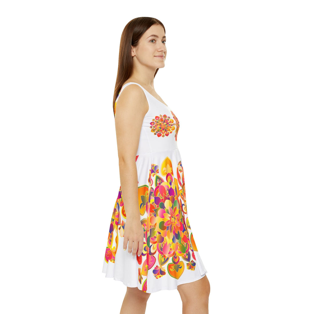 Women's Skater Dress – Hand - Drawn Mandala in Gold and Red on White - Blululi All Over Prints - Blululi