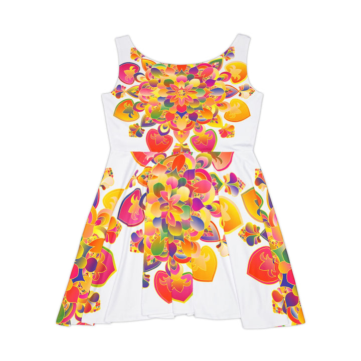 Women's Skater Dress – Hand - Drawn Mandala in Gold and Red on White - Blululi All Over Prints - Blululi