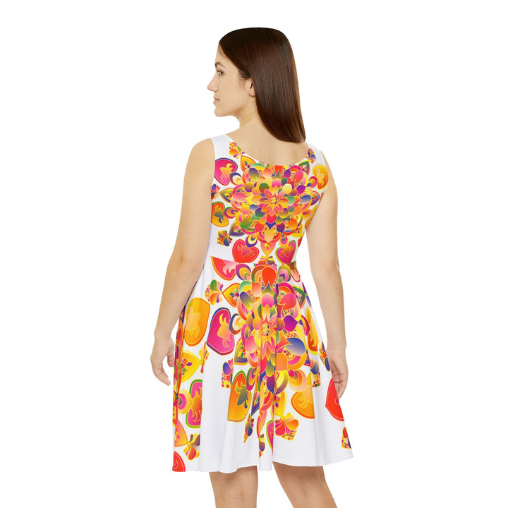 Women's Skater Dress – Hand - Drawn Mandala in Gold and Red on White - Blululi All Over Prints - Blululi