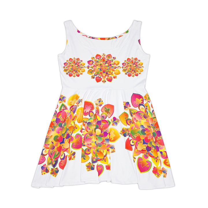 Women's Skater Dress – Hand - Drawn Mandala in Gold and Red on White - Blululi All Over Prints - Blululi